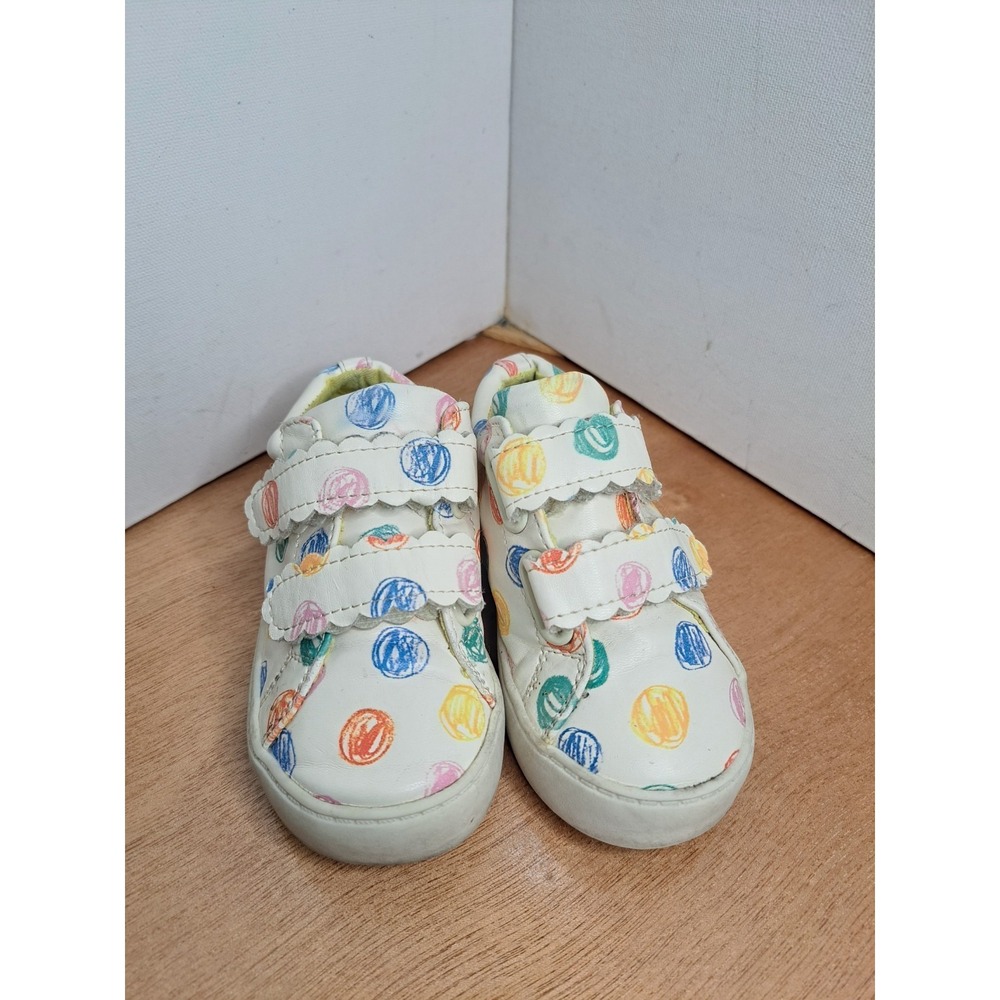Cat & Jack Girls' Toddler White Multi Colored Polka Dot Sneaker Shoes Size 7